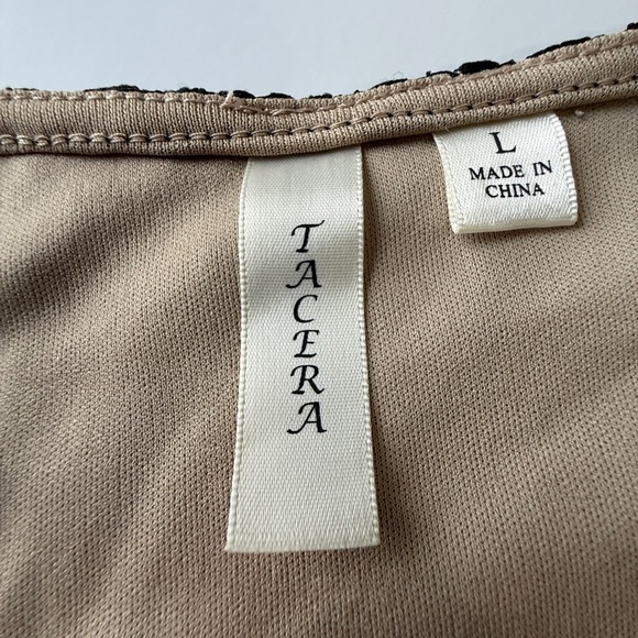 Tacera Black Lace Dress Womens Large Nude Lined Cocktail Party Belted - Picture 6 of 10